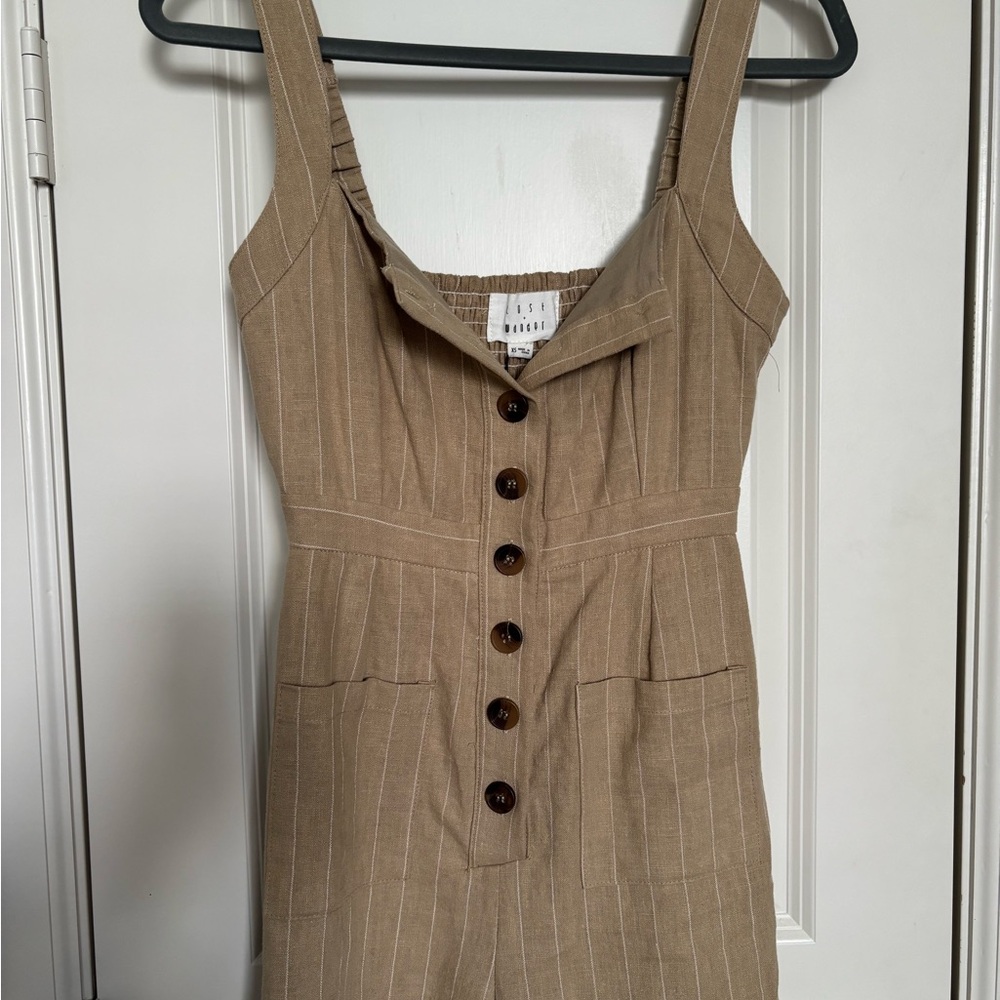 Tan Button-Front Jumpsuit